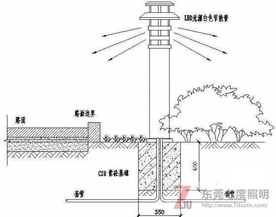 东莞麻豆视频下载照明草坪灯安装示意图