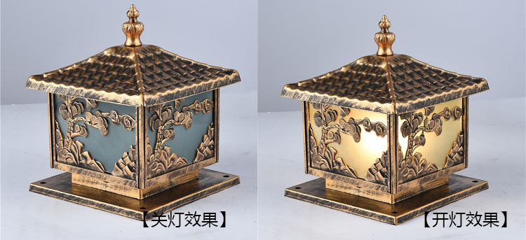 麻豆视频下载照明(QDZTD-006)仿古压铸铝迎客松柱头灯开关灯效果