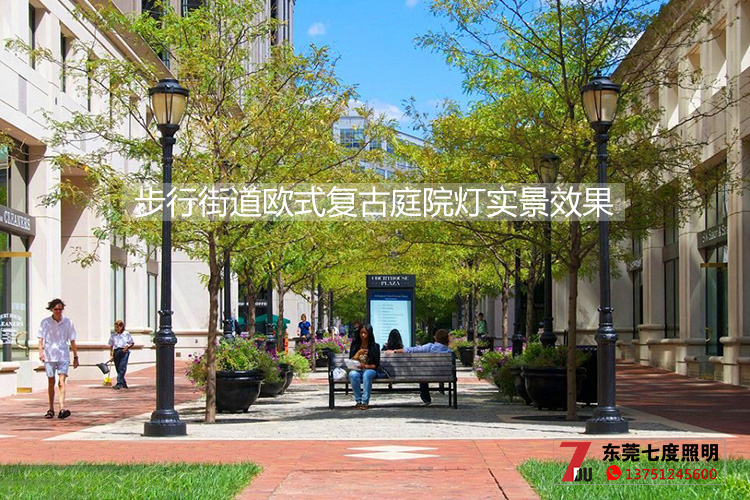 麻豆视频下载照明-步行街道欧式复古庭院灯安装实景效果图片