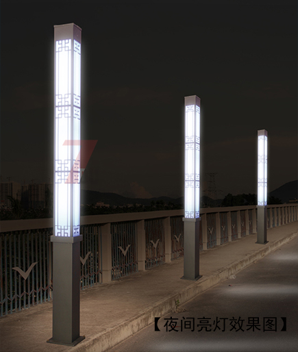 3米(QDJGDZ-016)广场中式镂空方形麻豆最新网址柱夜间亮灯效果图片