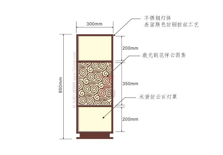 麻豆视频下载照明2020新款新中式祥云矮柱柱头灯850mm高尺寸示意图